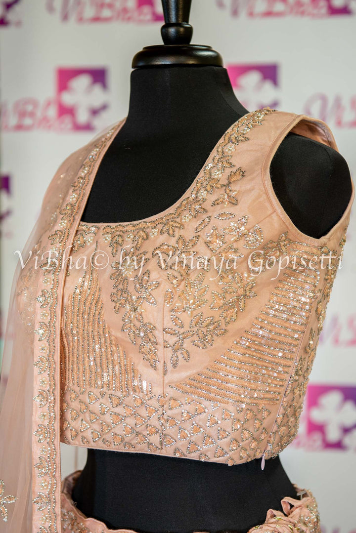 Bridal Lehengas - Pastel Pink Peach Cutdana Embroidered Lehenga Set