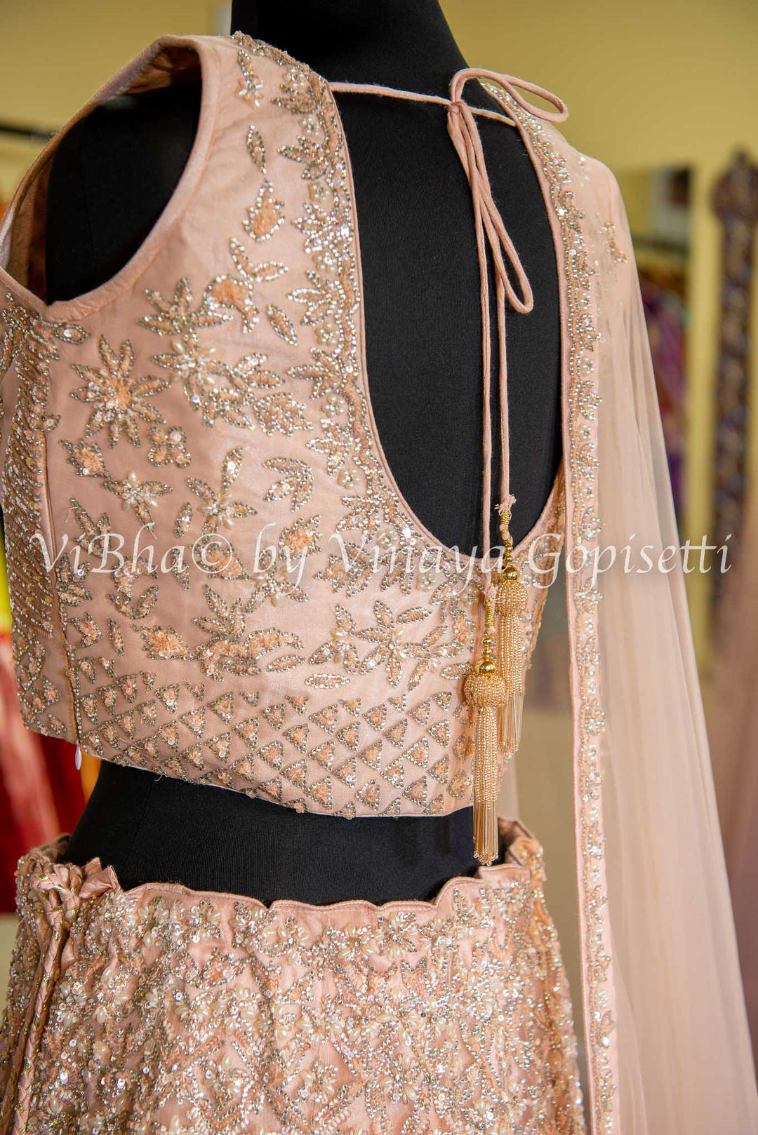 Bridal Lehengas - Pastel Pink Peach Cutdana Embroidered Lehenga Set