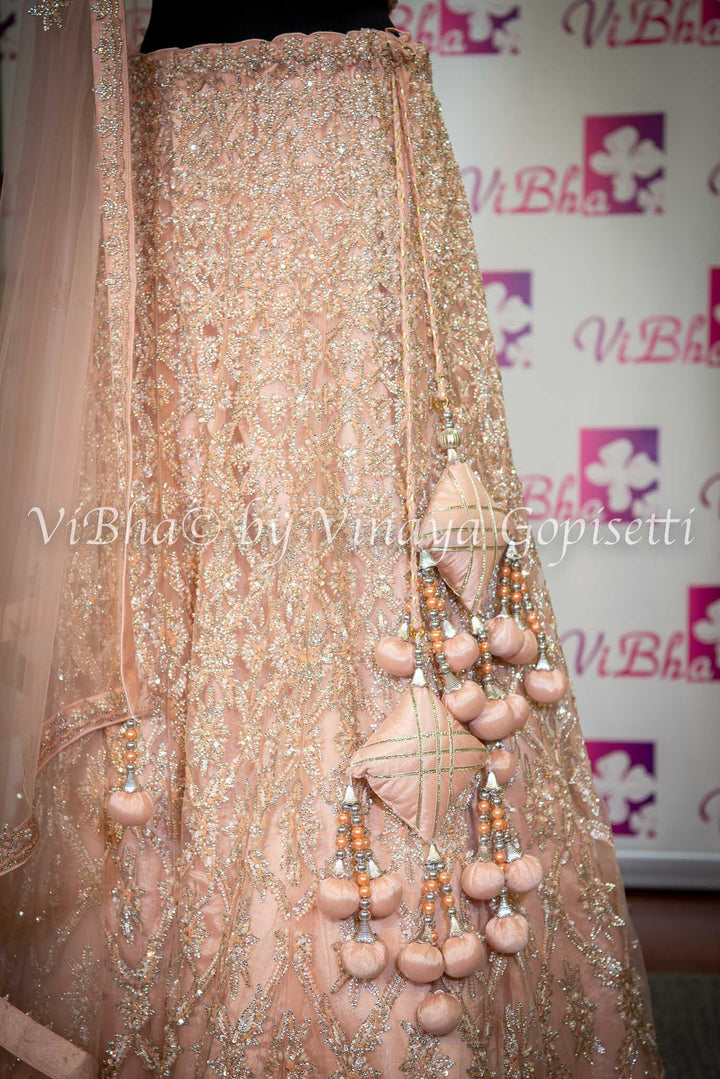 Bridal Lehengas - Pastel Pink Peach Cutdana Embroidered Lehenga Set