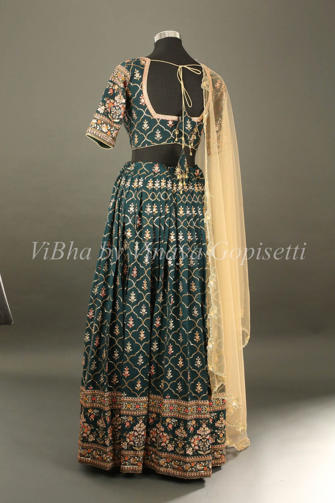 Bridal Lehengas - Pine Green And Gold All Over Embroidered Lehenga Set