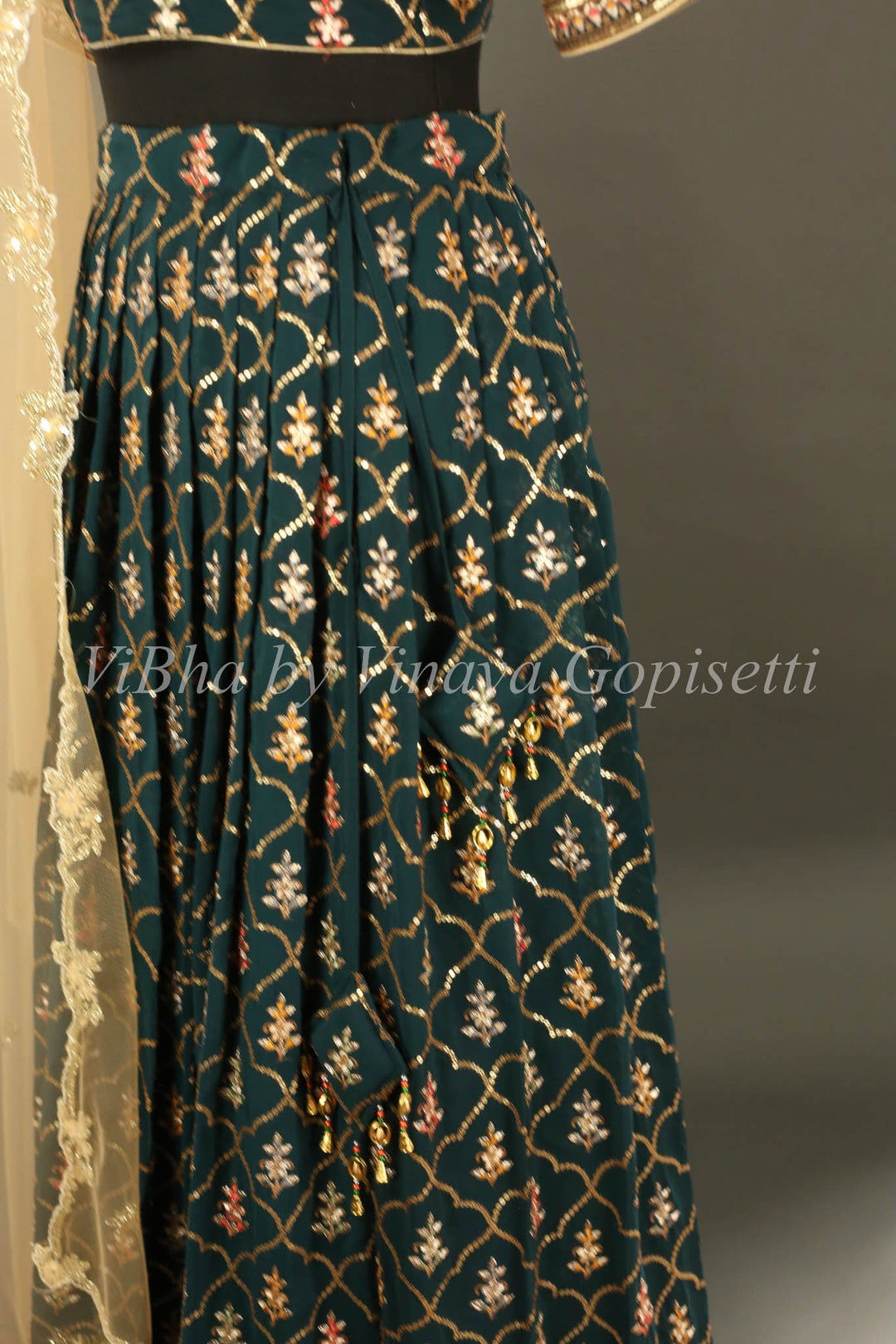 Bridal Lehengas - Pine Green And Gold All Over Embroidered Lehenga Set