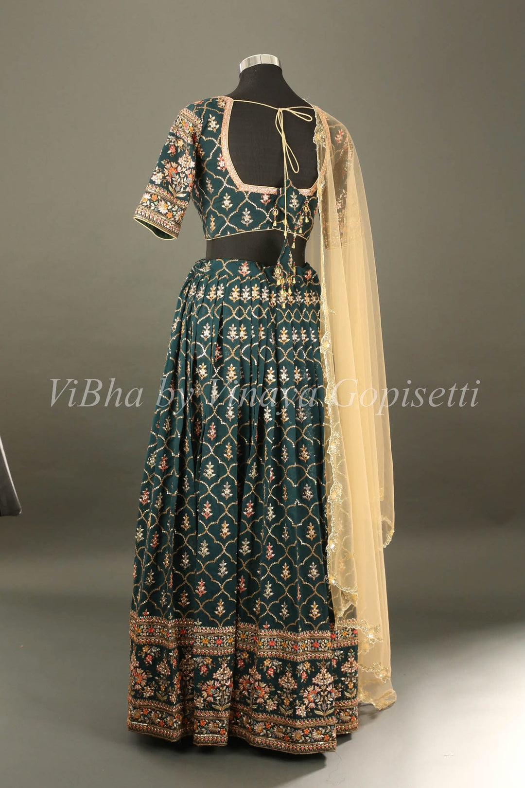 Bridal Lehengas - Pine Green And Gold All Over Embroidered Lehenga Set