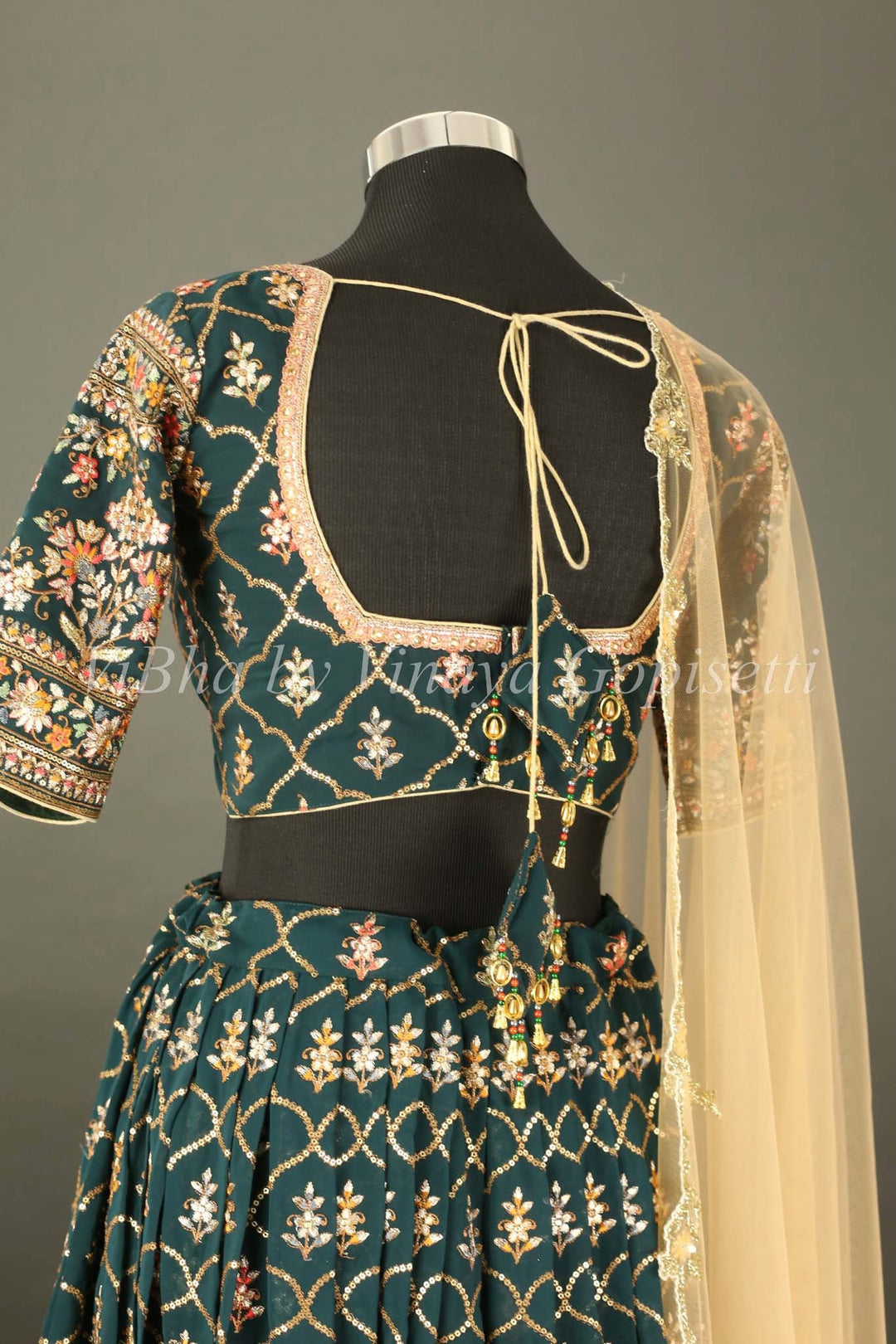 Bridal Lehengas - Pine Green And Gold All Over Embroidered Lehenga Set