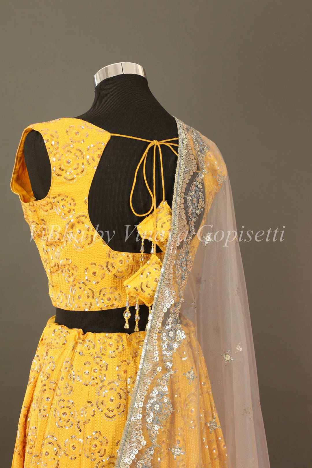 Bridal Lehengas - Yellow And Grey Sequins Embroidered Lehenga Set