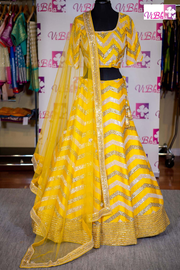 Bridal Lehengas - Yellow Chevron Embroidered Lehenga Set