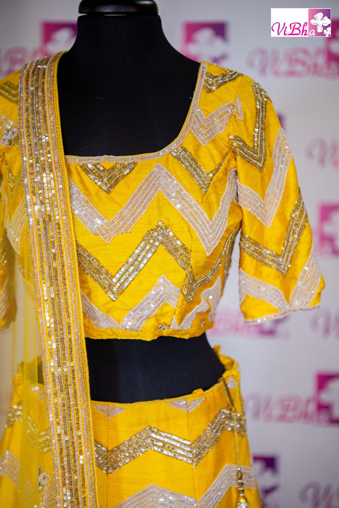 Bridal Lehengas - Yellow Chevron Embroidered Lehenga Set