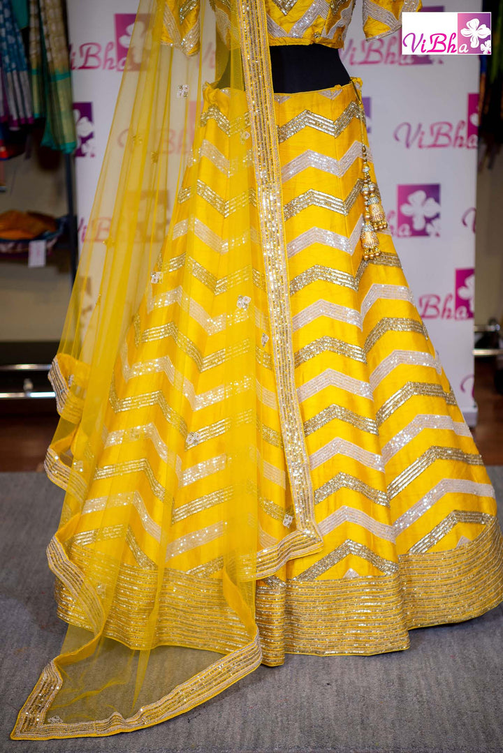 Bridal Lehengas - Yellow Chevron Embroidered Lehenga Set