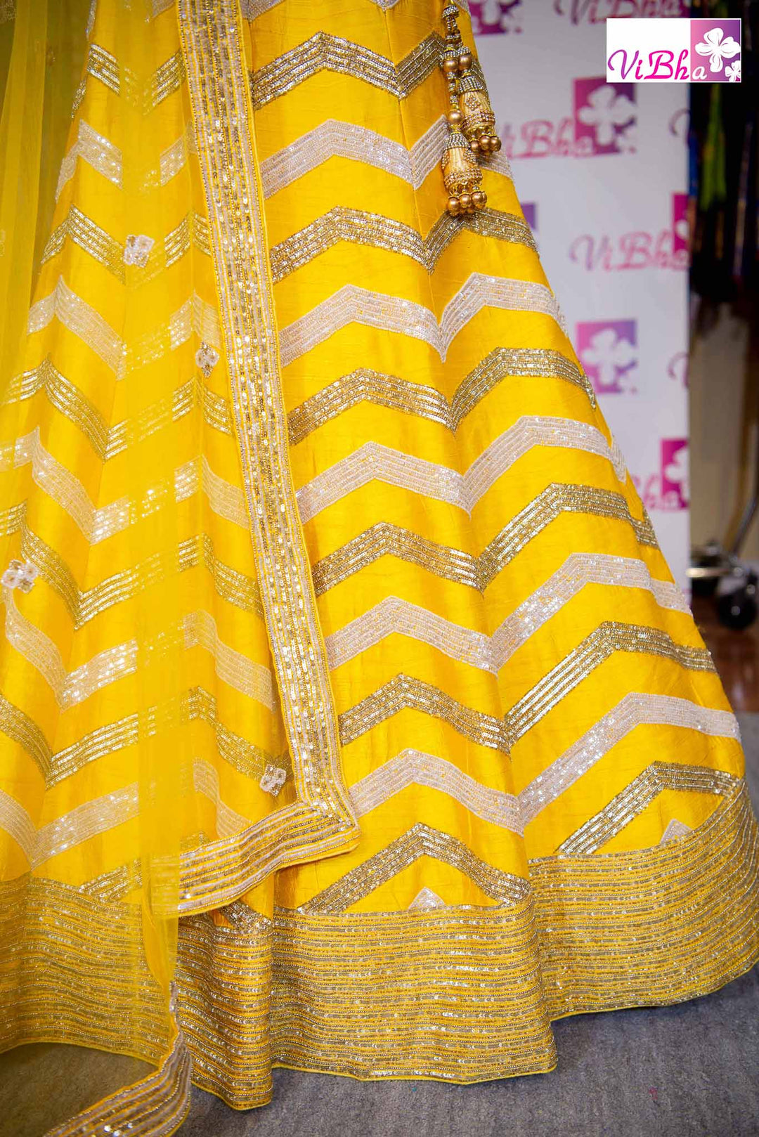 Bridal Lehengas - Yellow Chevron Embroidered Lehenga Set