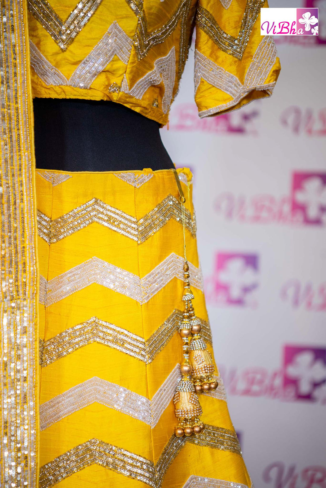 Bridal Lehengas - Yellow Chevron Embroidered Lehenga Set