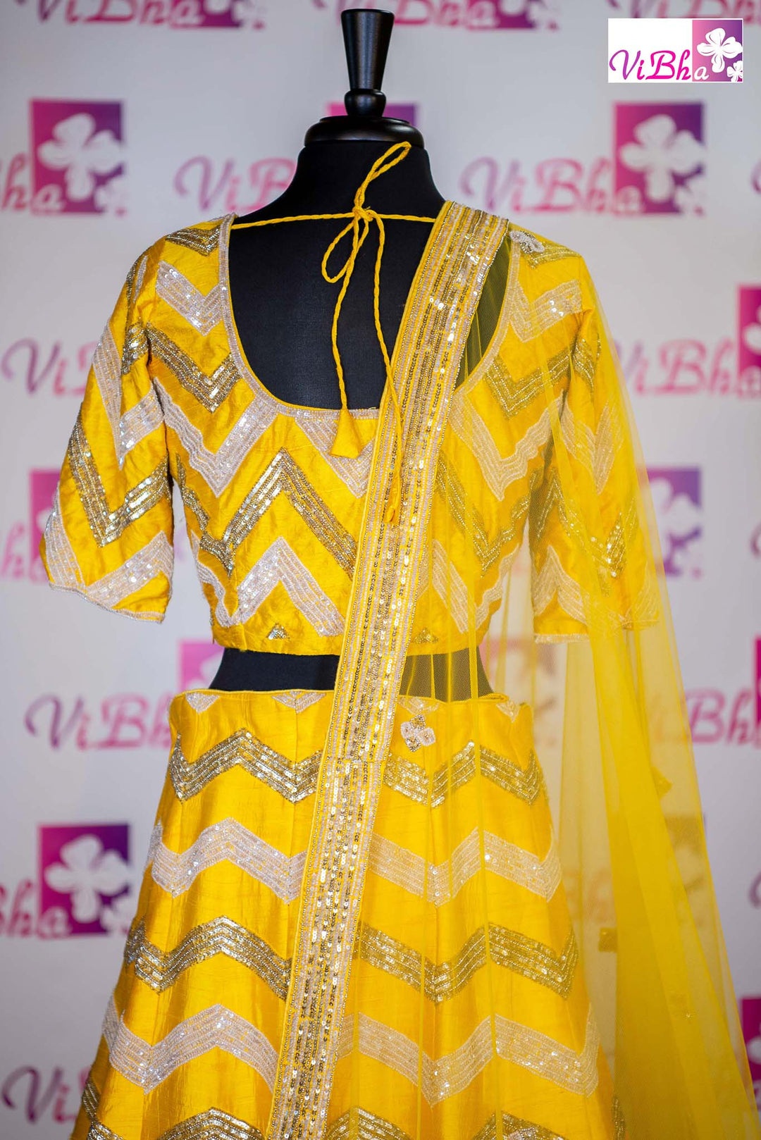 Bridal Lehengas - Yellow Chevron Embroidered Lehenga Set