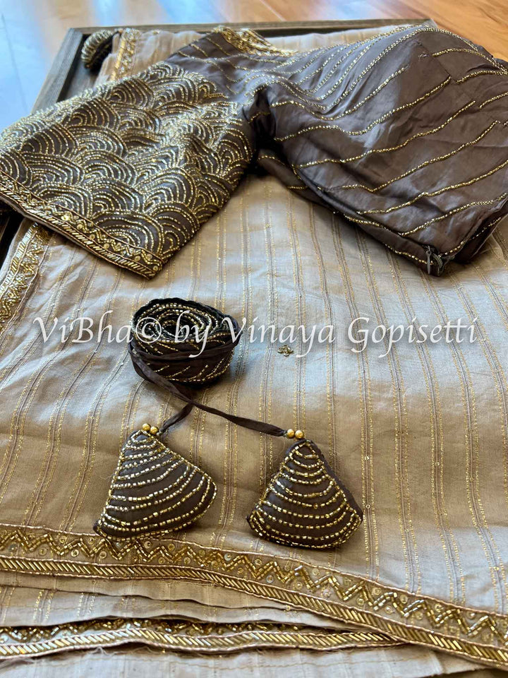 Designer Sarees - Dark And Light Grey Shinori Silk Saree