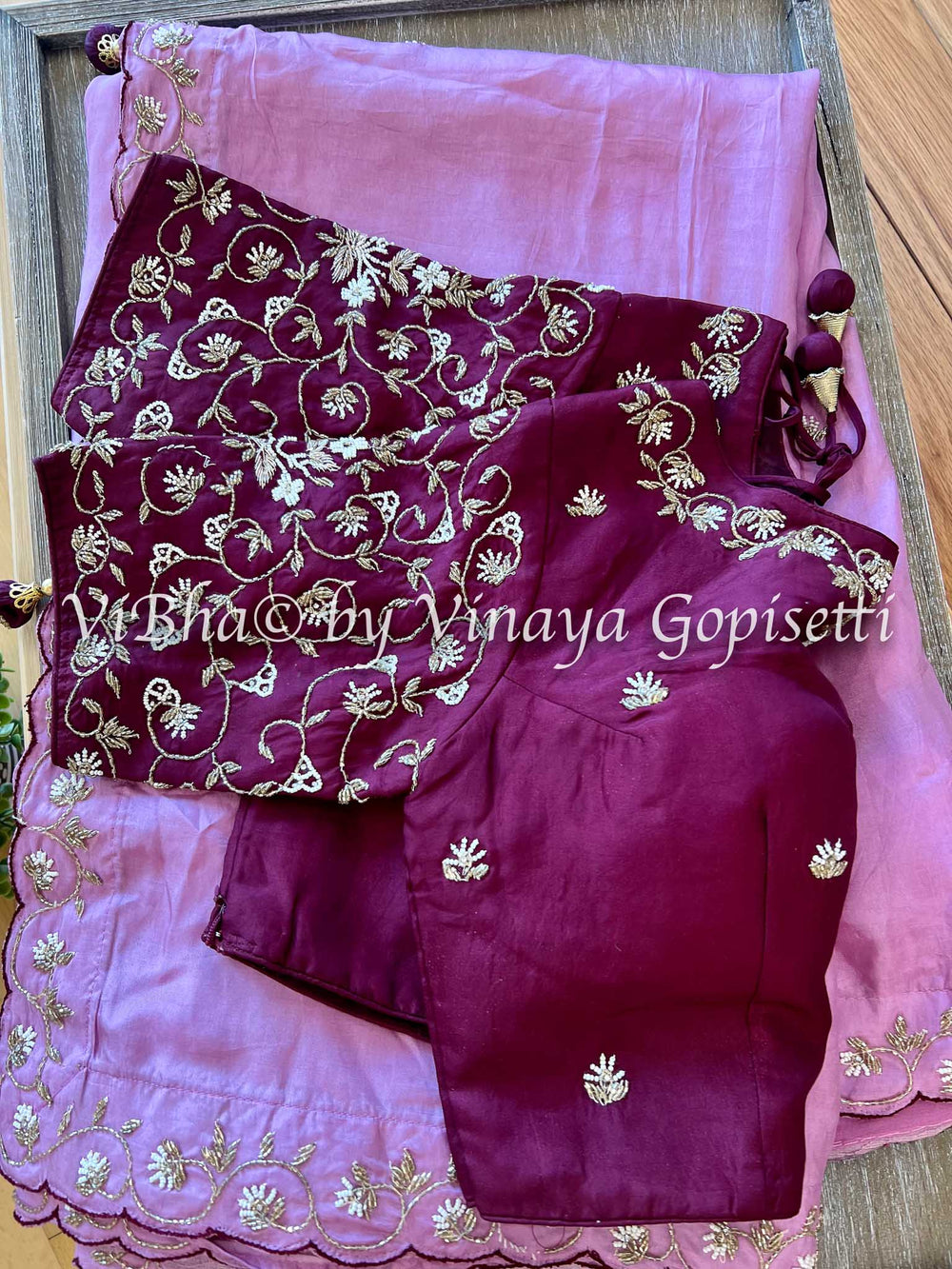 Designer Sarees - Onion Pink And Burgandy Shinori Silk Saree