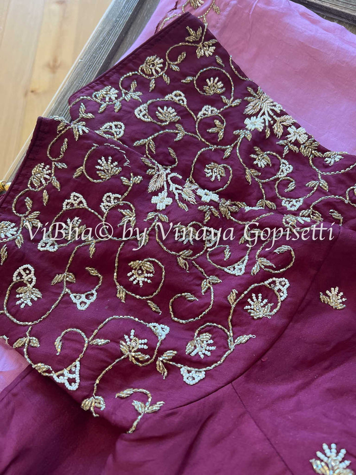 Designer Sarees - Onion Pink And Burgandy Shinori Silk Saree