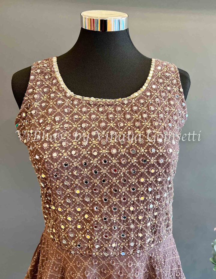 Designer Suits - Dark Mauve Mirror Work Sharara