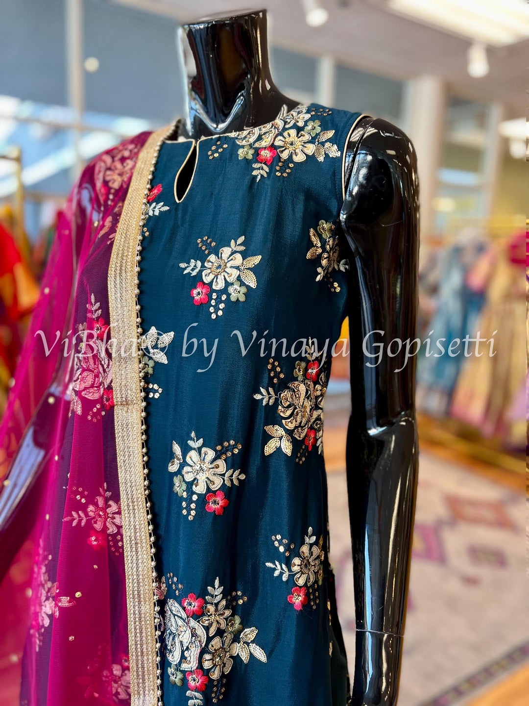 Designer Suits - Dark Peacock Blue Shrara Set