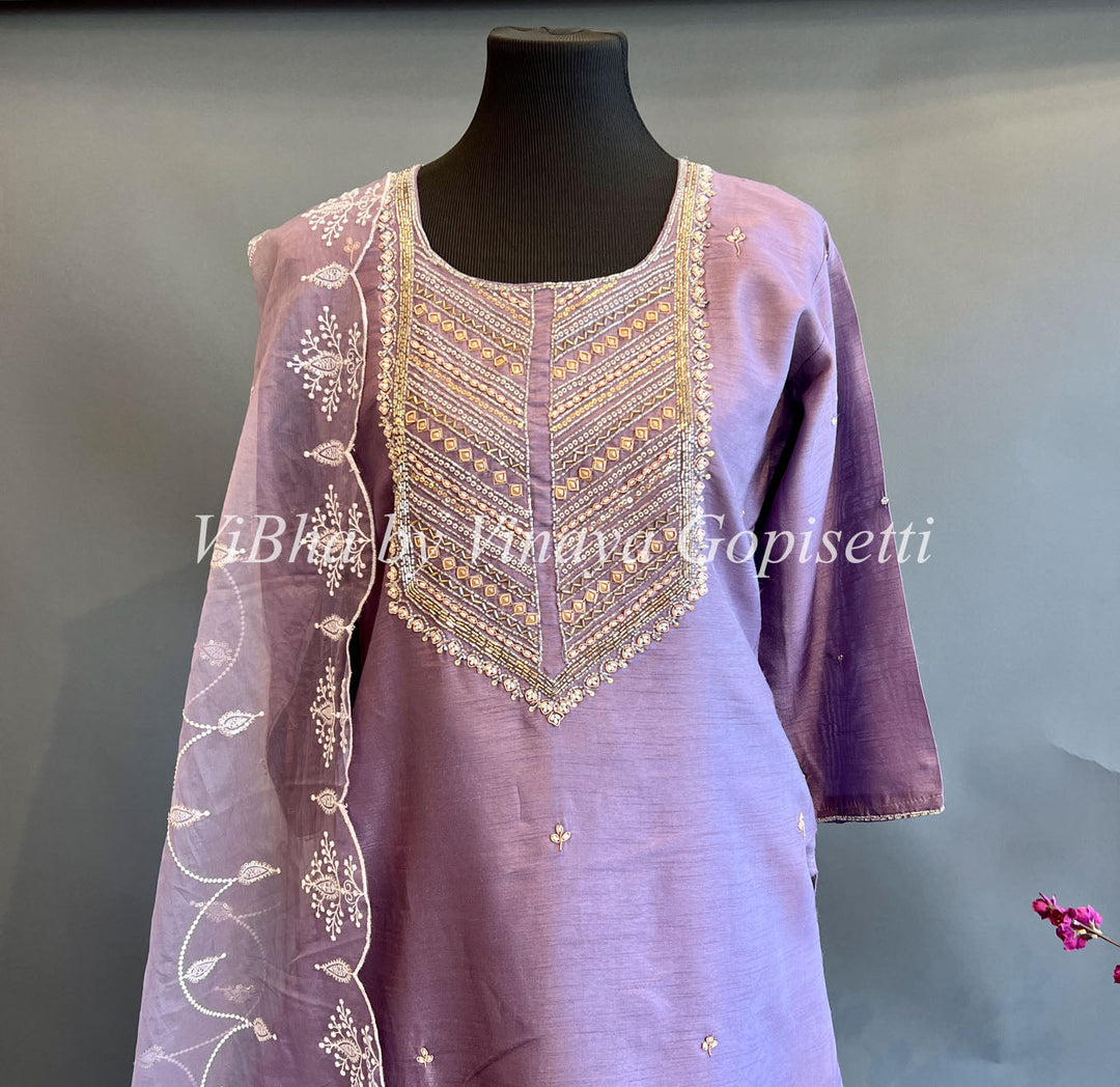 Designer Suits - Lavender Embroidered Salwar Suit With Dupatta