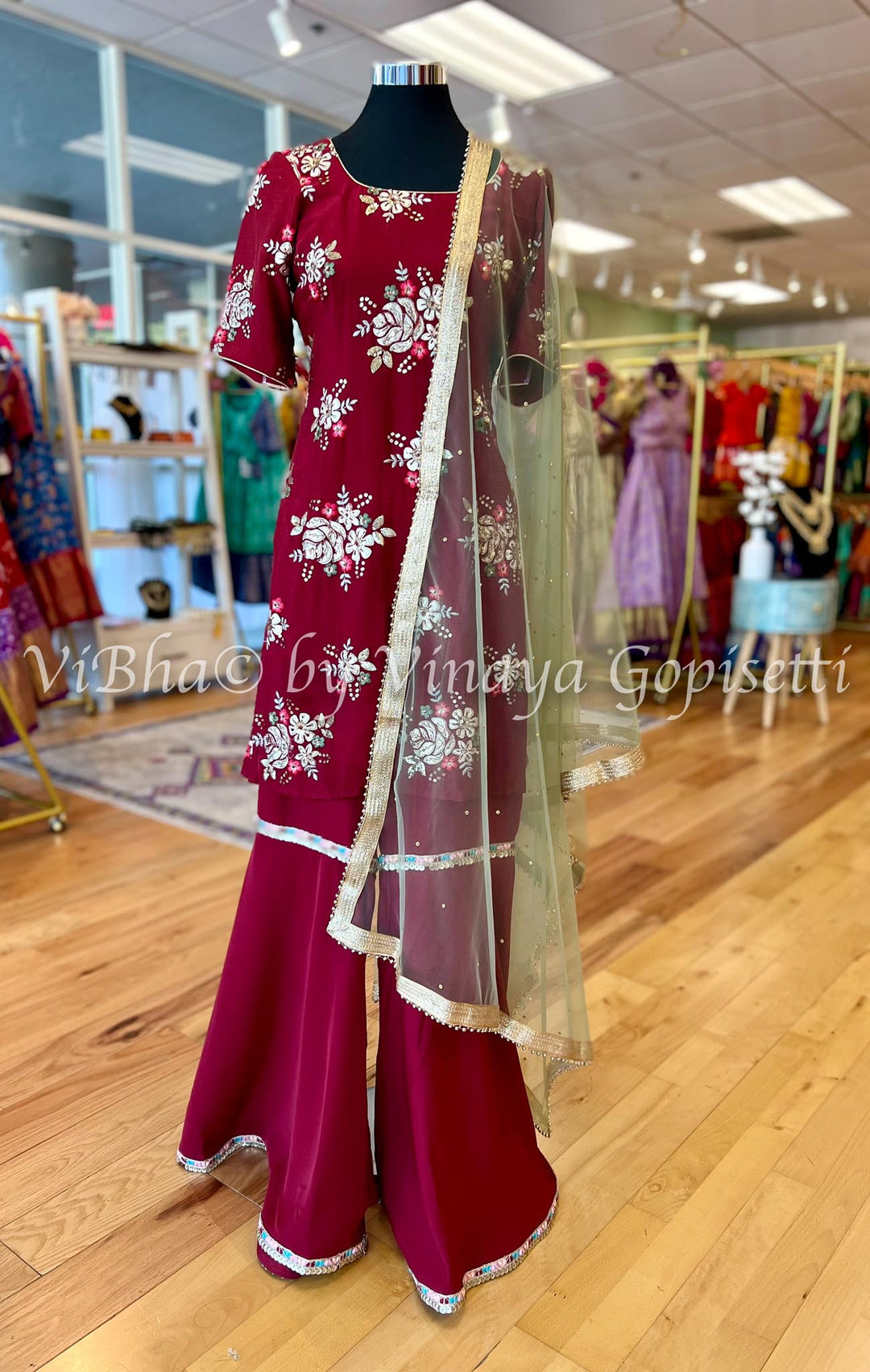 Designer Suits - Maroon Red Sharara Set