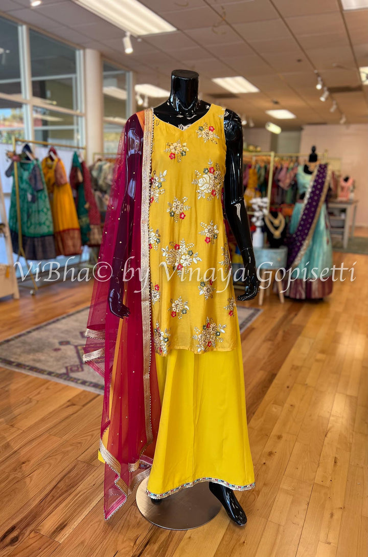 Designer Suits - Mustard Yellow Palazzo Set