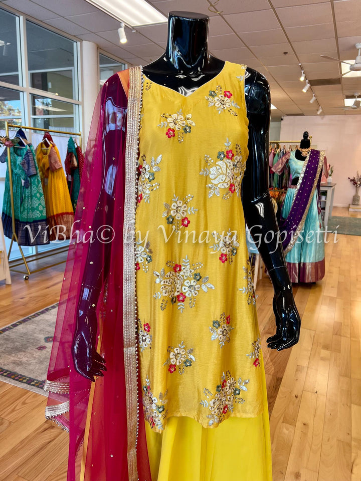 Designer Suits - Mustard Yellow Palazzo Set