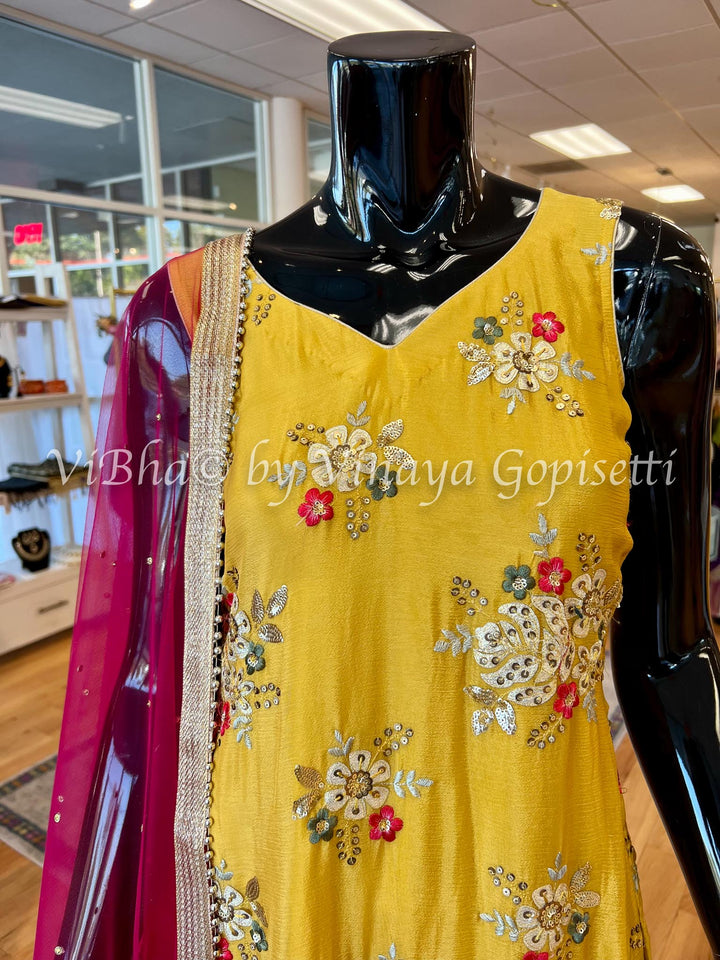 Designer Suits - Mustard Yellow Palazzo Set