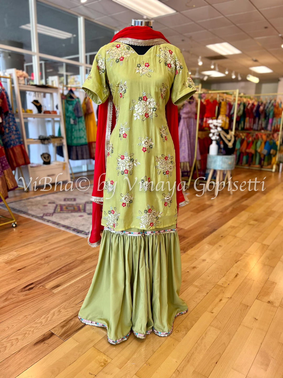 Designer Suits - Pastel Green Sequins Sharara