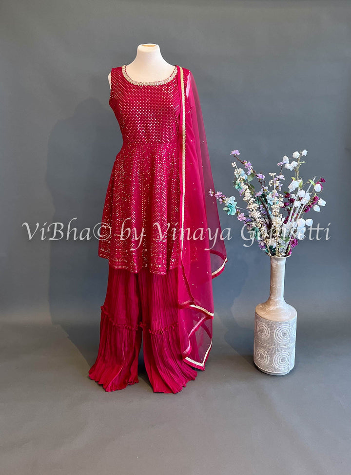 Designer Suits - Raspberry Sharara Set