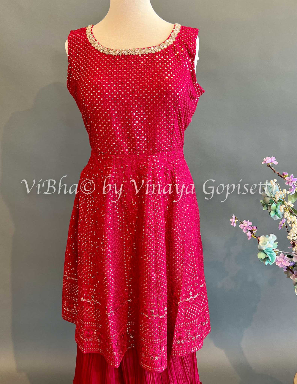 Designer Suits - Raspberry Sharara Set