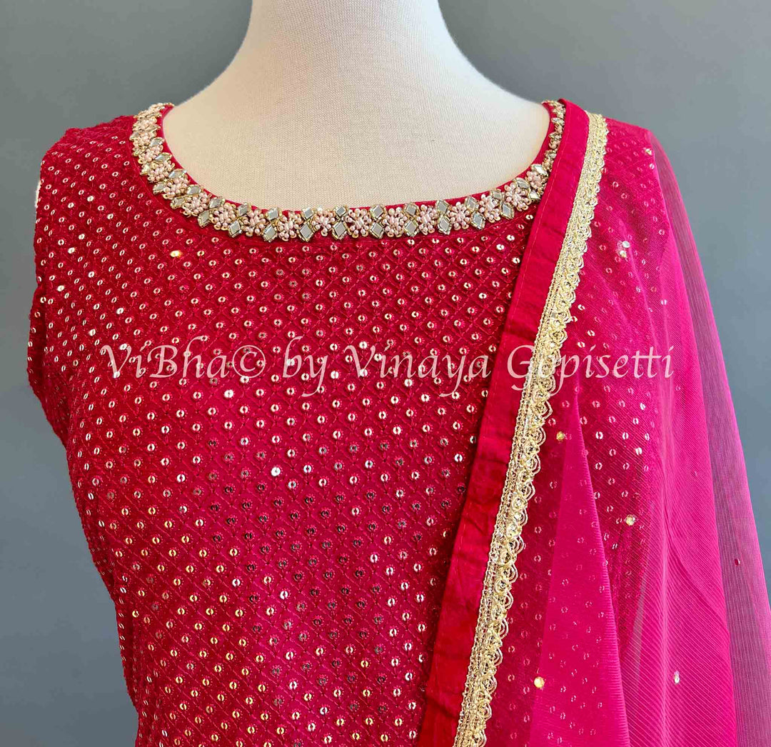 Designer Suits - Raspberry Sharara Set