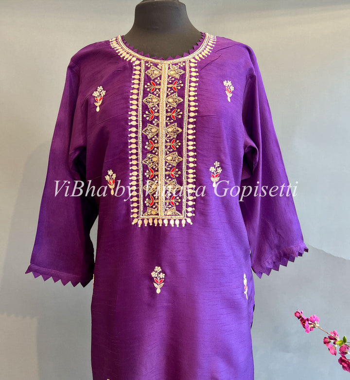 Designer Suits - Violet Embroidered Salwar Suit With Lehariya Dupatta