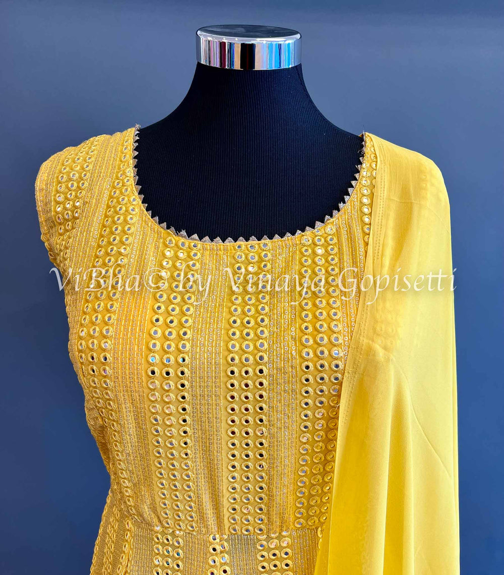 Designer Suits - Yellow Mirror Work Sharara