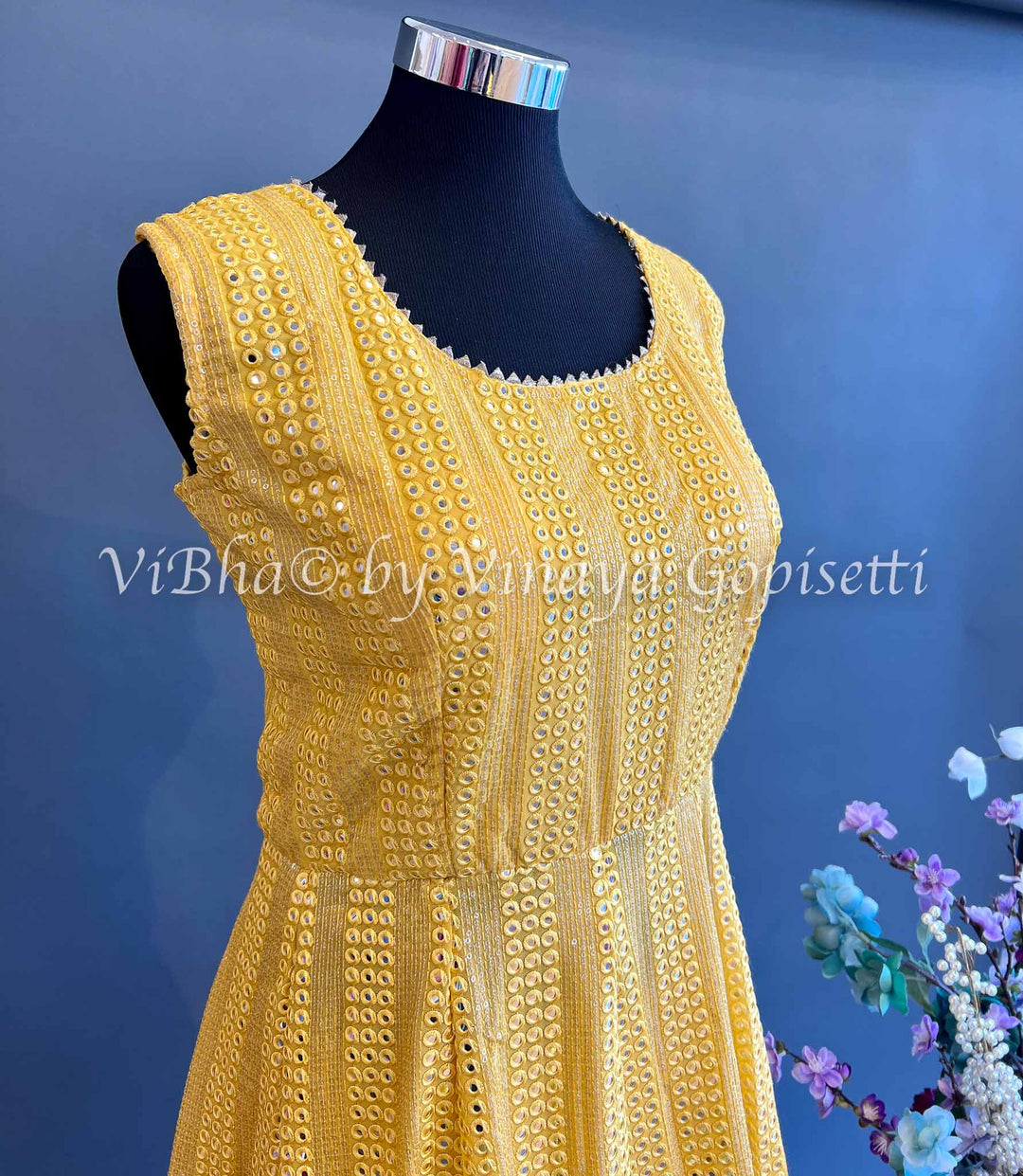 Designer Suits - Yellow Mirror Work Sharara