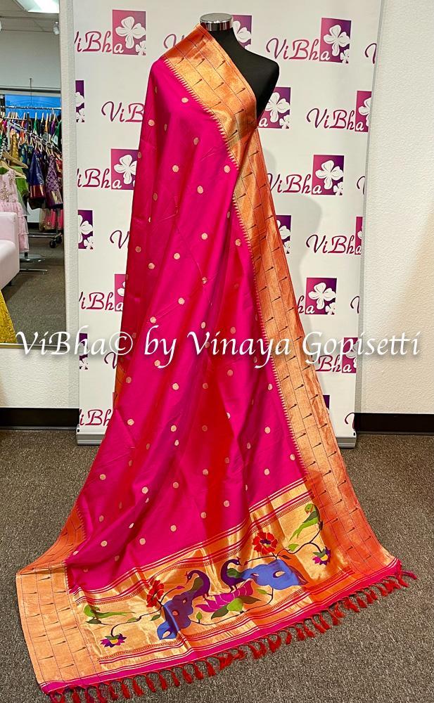 DUPATTA - Beautiful Paithani Pure Gold Zari Orange Single Muniya Dupatta