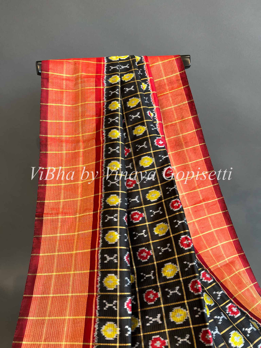 Dupatta - Black Ikkat Silk Dupatta