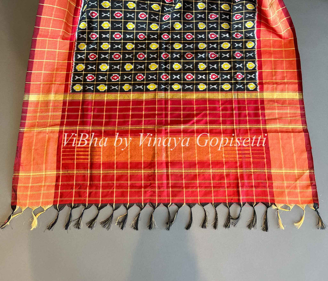 Dupatta - Black Ikkat Silk Dupatta