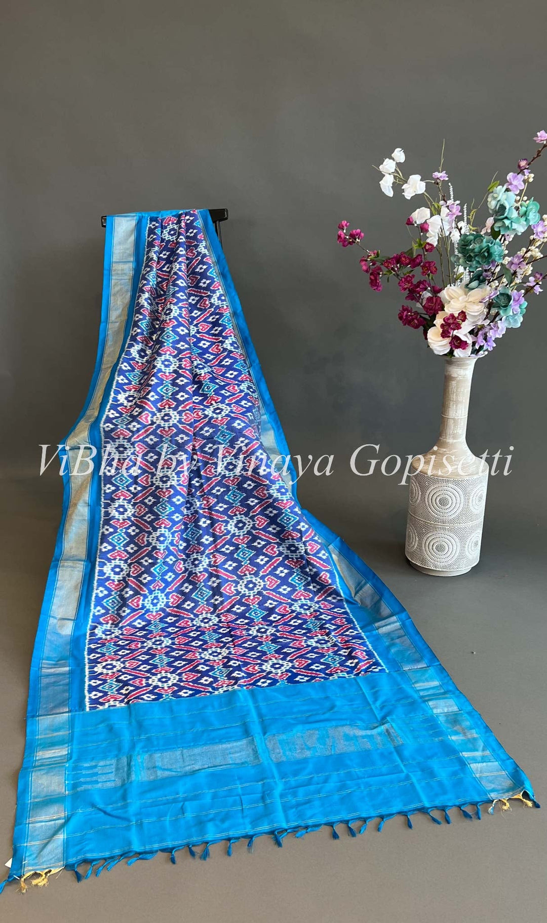 Dupatta - Blue Ikkat Silk Dupatta