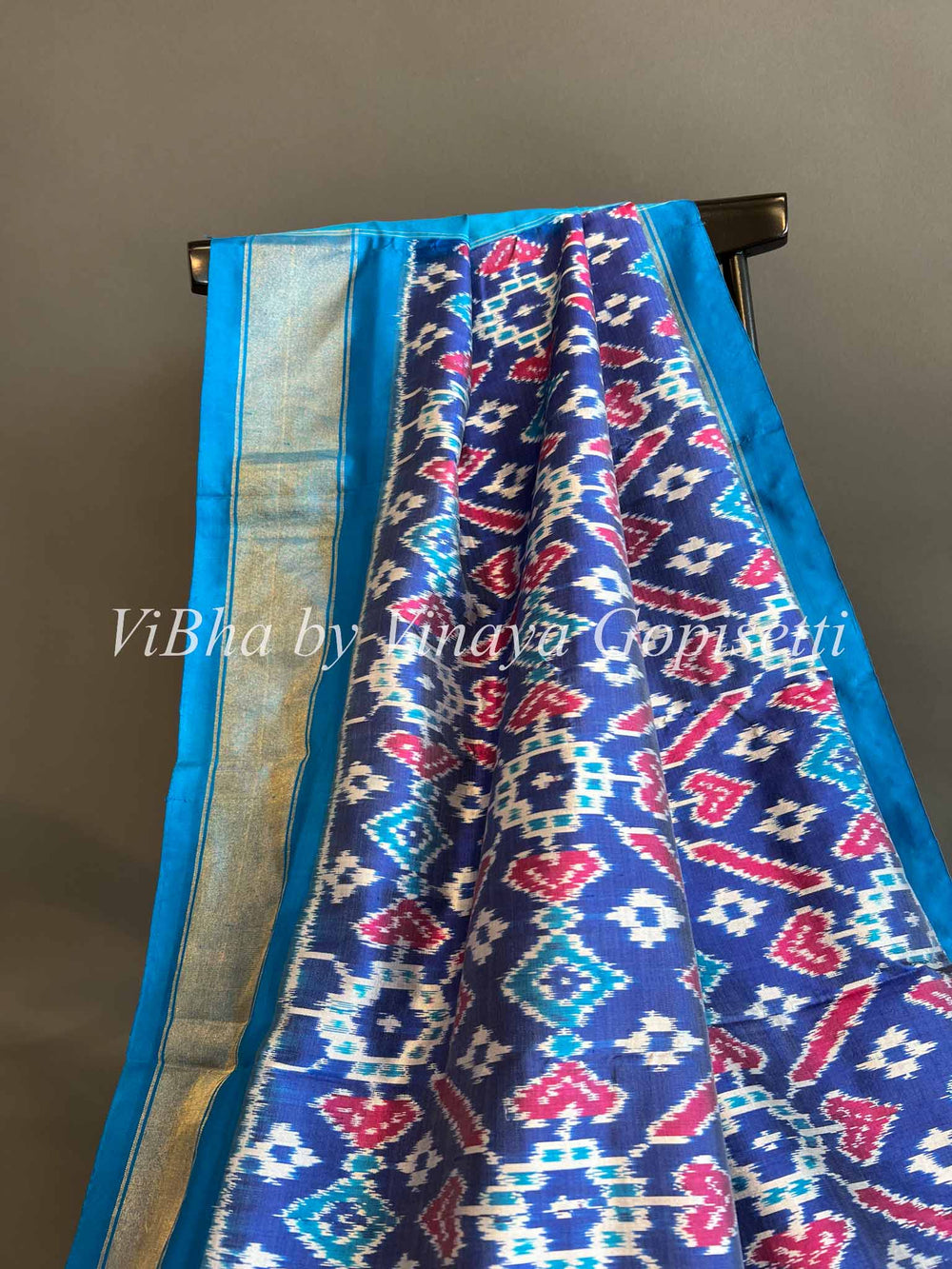 Dupatta - Blue Ikkat Silk Dupatta