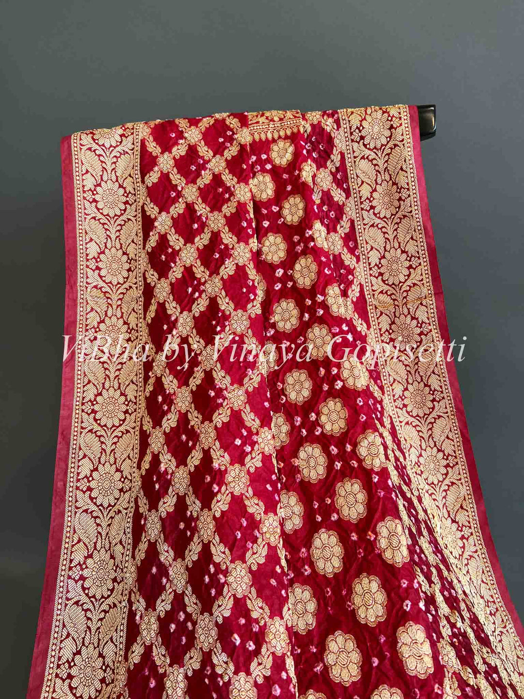 Dupatta - Maroon Red Bandhani Benares Georgette Dupatta