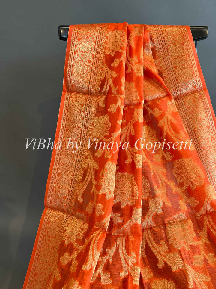 Dupatta - Orange Benares Silk Dupatta