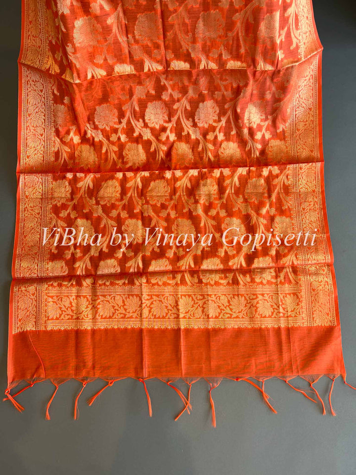 Dupatta - Orange Benares Silk Dupatta