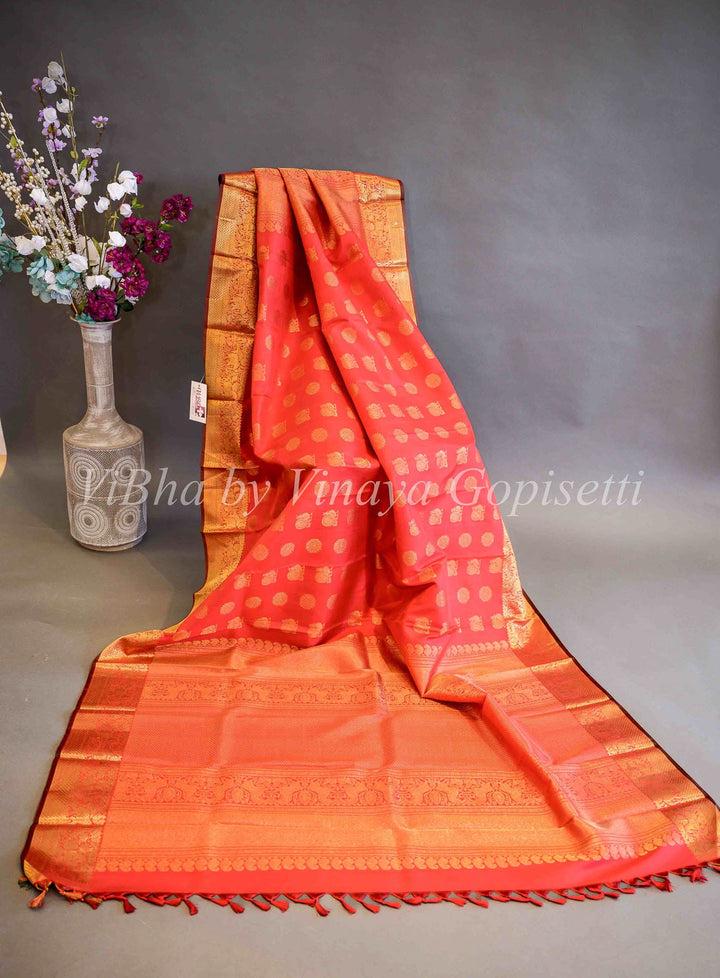 Dupatta - Peach Orange Kanchi Silk Dupatta