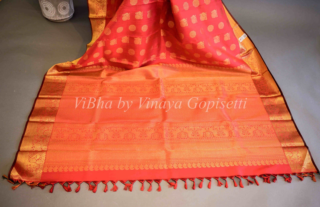 Dupatta - Peach Orange Kanchi Silk Dupatta