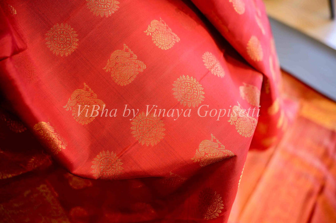 Dupatta - Peach Orange Kanchi Silk Dupatta