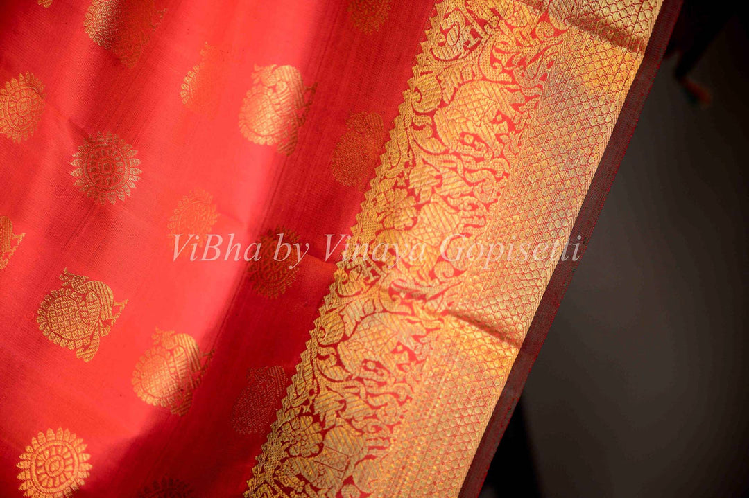 Dupatta - Peach Orange Kanchi Silk Dupatta