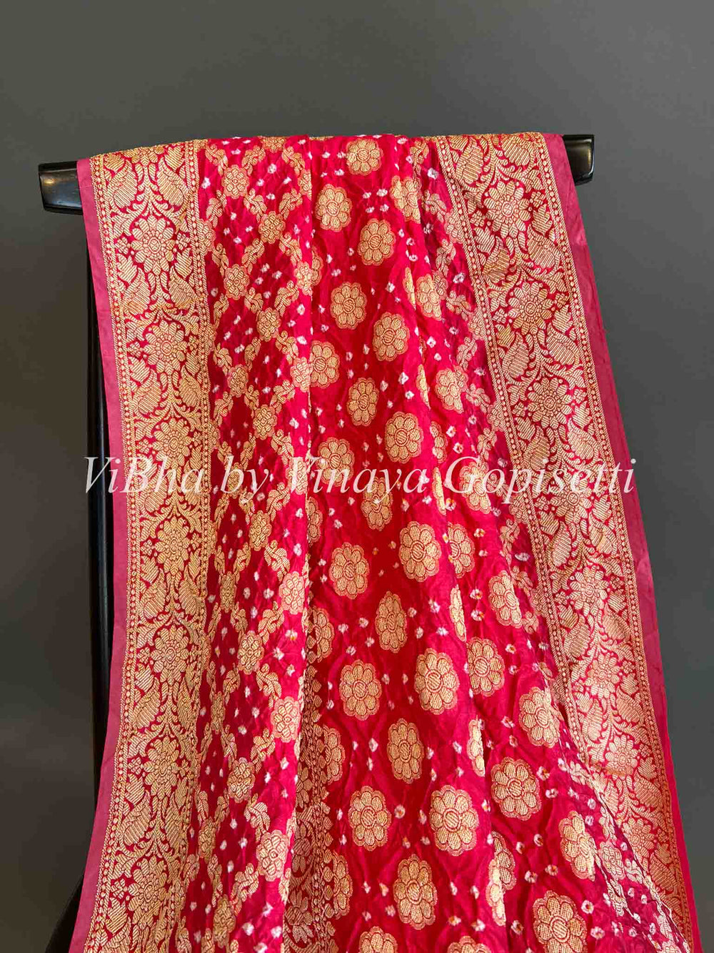 Dupatta - Pink Bandhani Benares Georgette Dupatta