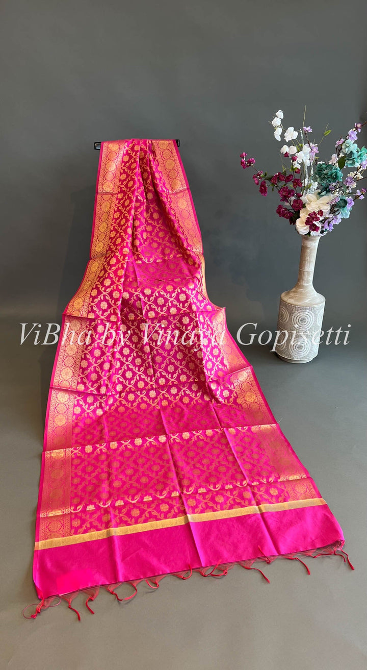 Dupatta - Pink Benares Silk Dupatta