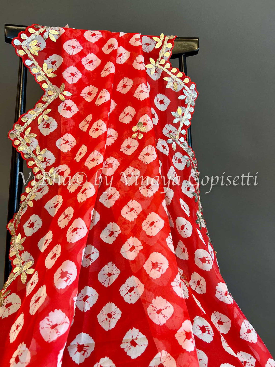 Dupatta - Red Organza Tie And Dye Dupatta