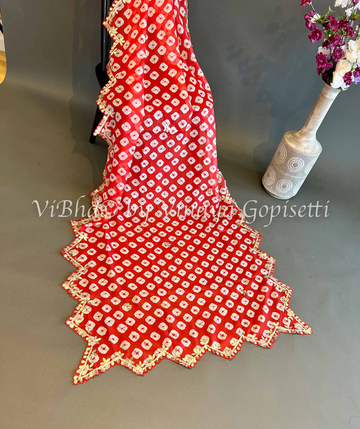 Dupatta - Red Organza Tie And Dye Dupatta