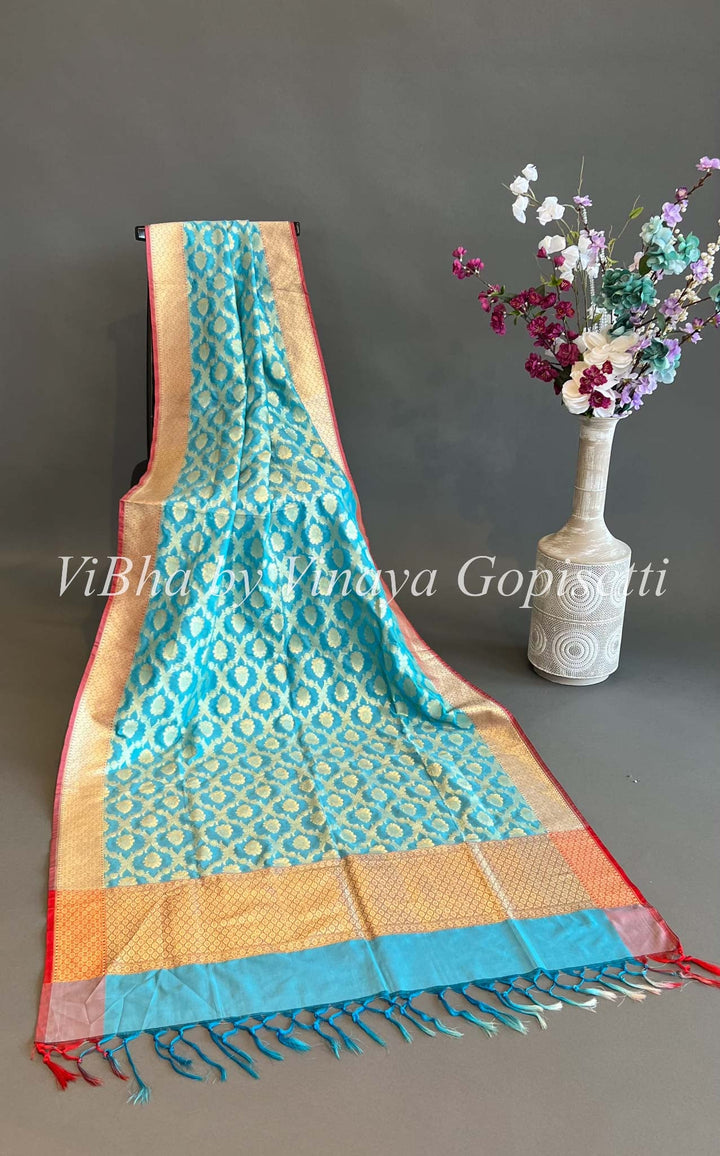 Dupatta - Sky Blue Benares Silk Dupatta