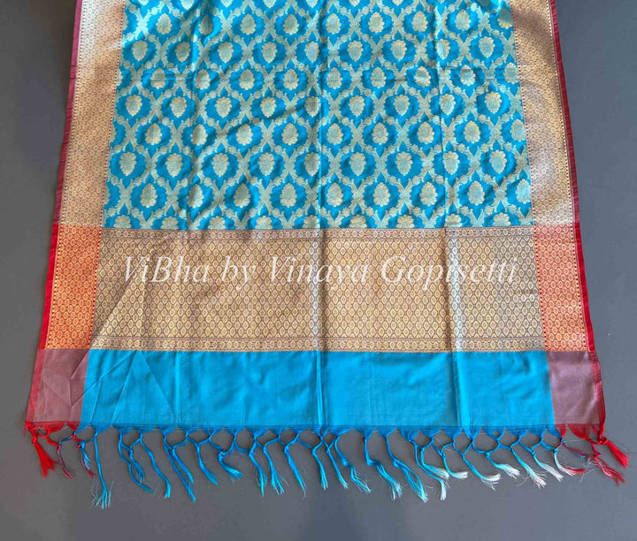 Dupatta - Sky Blue Benares Silk Dupatta