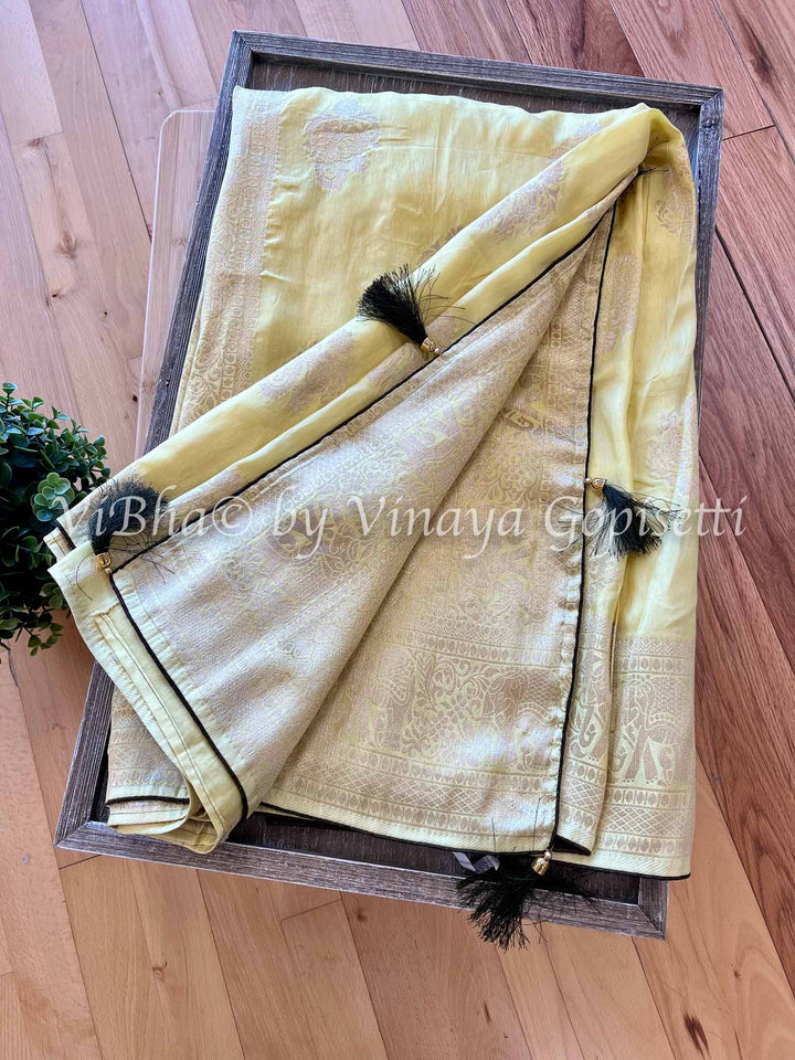 Fancy Saree - Dark Mehndi Green & Neon Yellow Dola Silk Saree